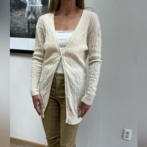 Autumn Cashmere 100% Cashmere Cable Knit Cardigan Sweater | Size Small | Cream